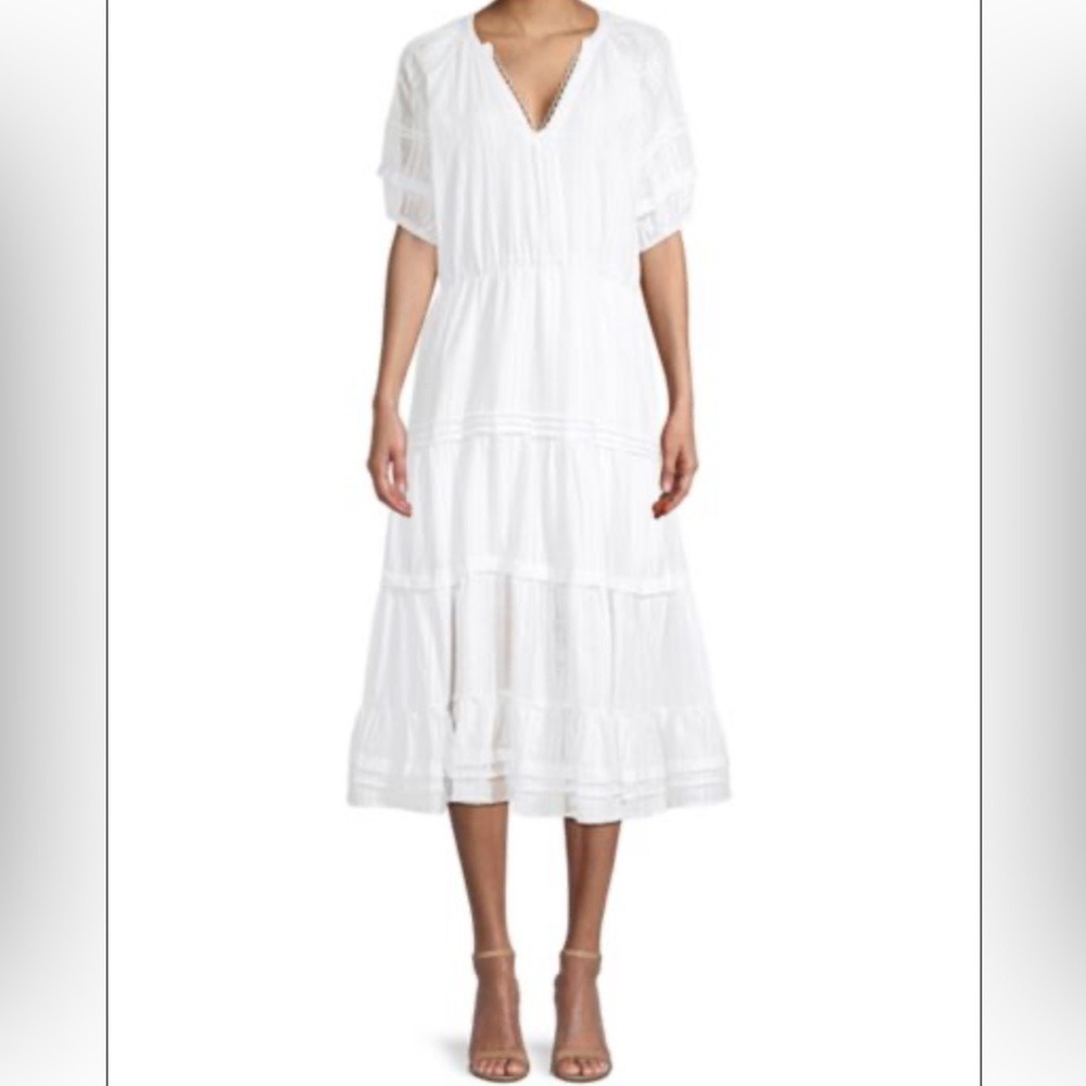 BETSEY JOHNSON Spectator White Flecked Tiered Puff Sleeve Cottagecore Dress XL